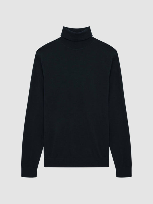 Slim Fit Merino Wool Roll Neck Jumper Navy | Mens