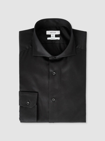 Slim Fit Cotton-Twill Two-Fold Shirt Slim-Fit Black | Mens