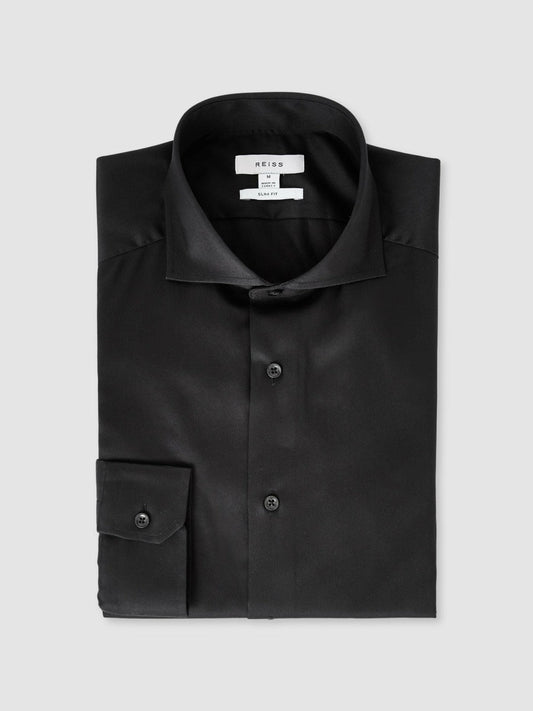 Slim Fit Cotton-Twill Two-Fold Shirt Slim-Fit Black | Mens
