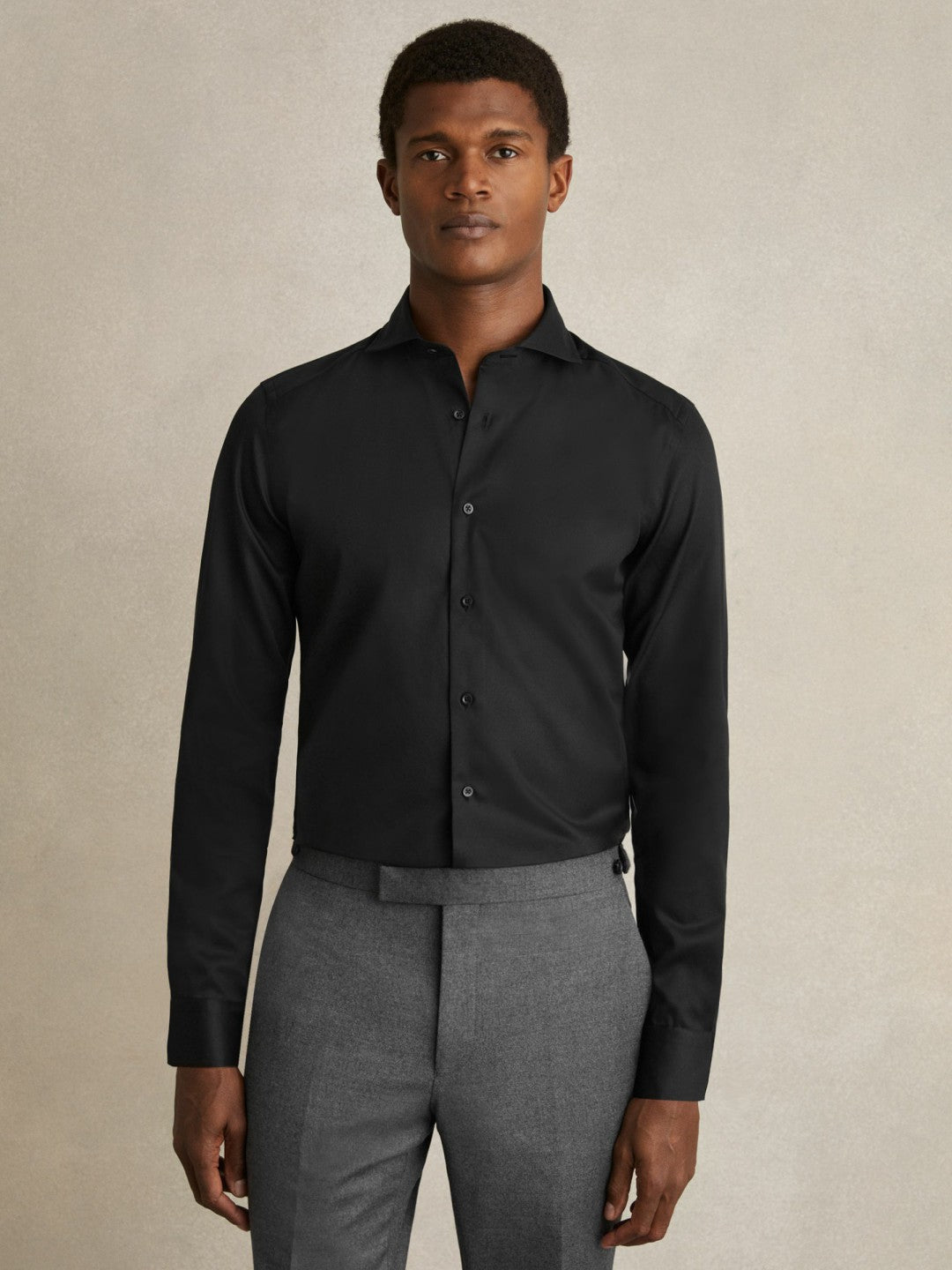 Slim Fit Cotton-Twill Two-Fold Shirt Slim-Fit Black | Mens