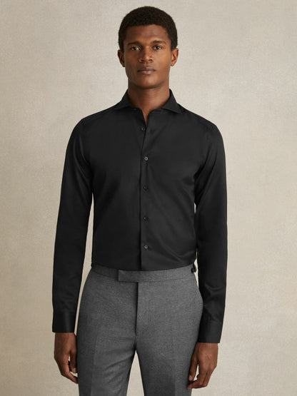Slim Fit Cotton-Twill Two-Fold Shirt Slim-Fit Black | Mens