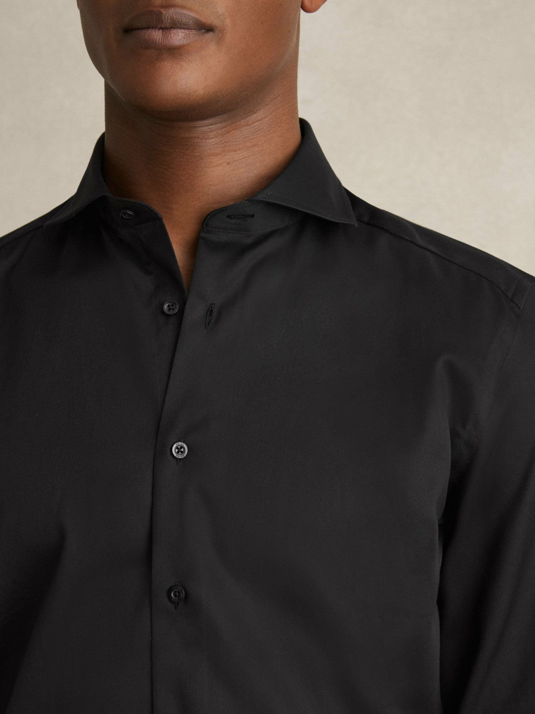Slim Fit Cotton-Twill Two-Fold Shirt Slim-Fit Black | Mens