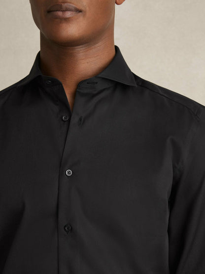 Slim Fit Cotton-Twill Two-Fold Shirt Slim-Fit Black | Mens
