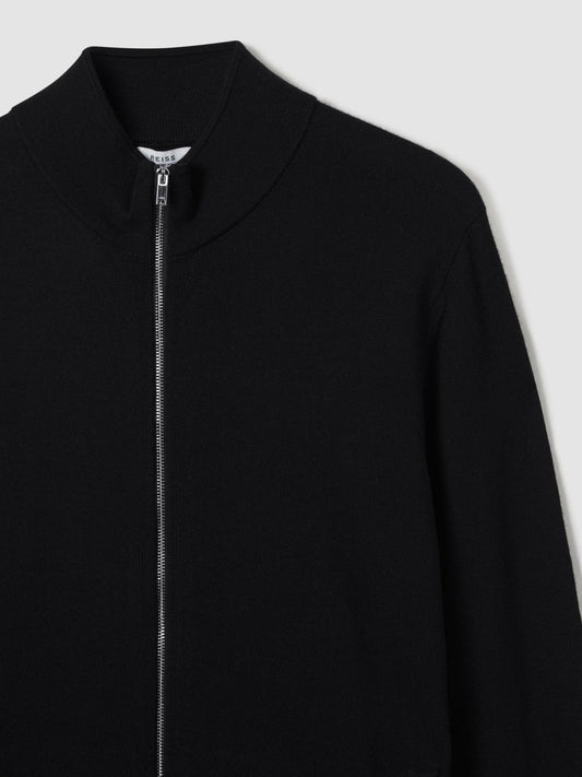 Merino Wool Zip-Through Cardigan Black | Mens