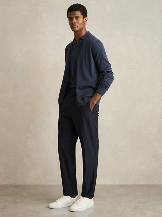 Relaxed-Fit Pleated Tapered Trousers Navy | Mens
