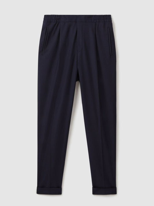 Relaxed-Fit Pleated Tapered Trousers Navy | Mens