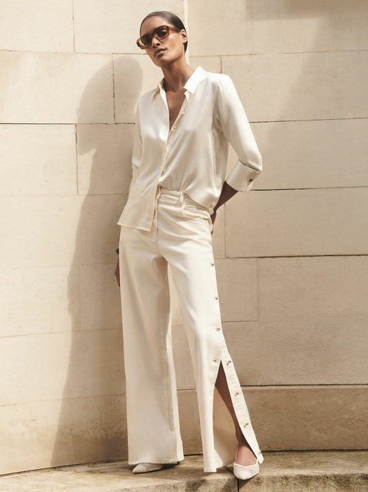 Silk-Satin Concealed-Placket Shirt Ivory | Womens