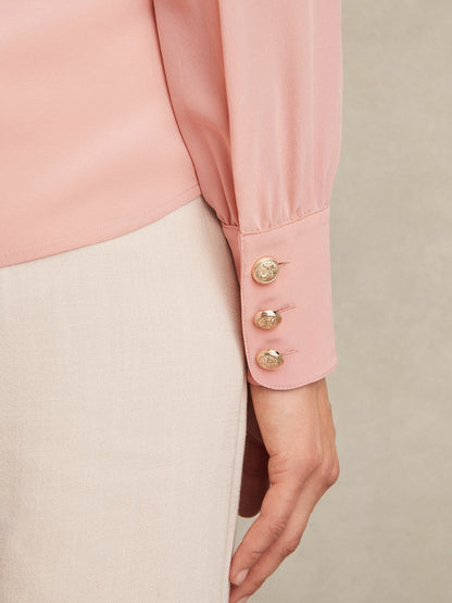 Silk Embossed-Button Shirt Pink | Womens