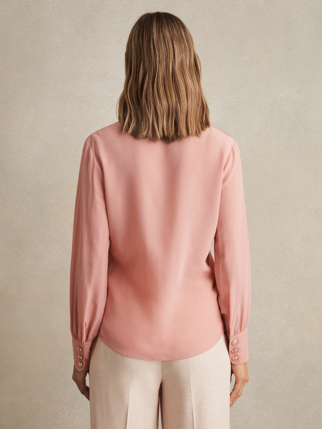 Silk Embossed-Button Shirt Pink | Womens