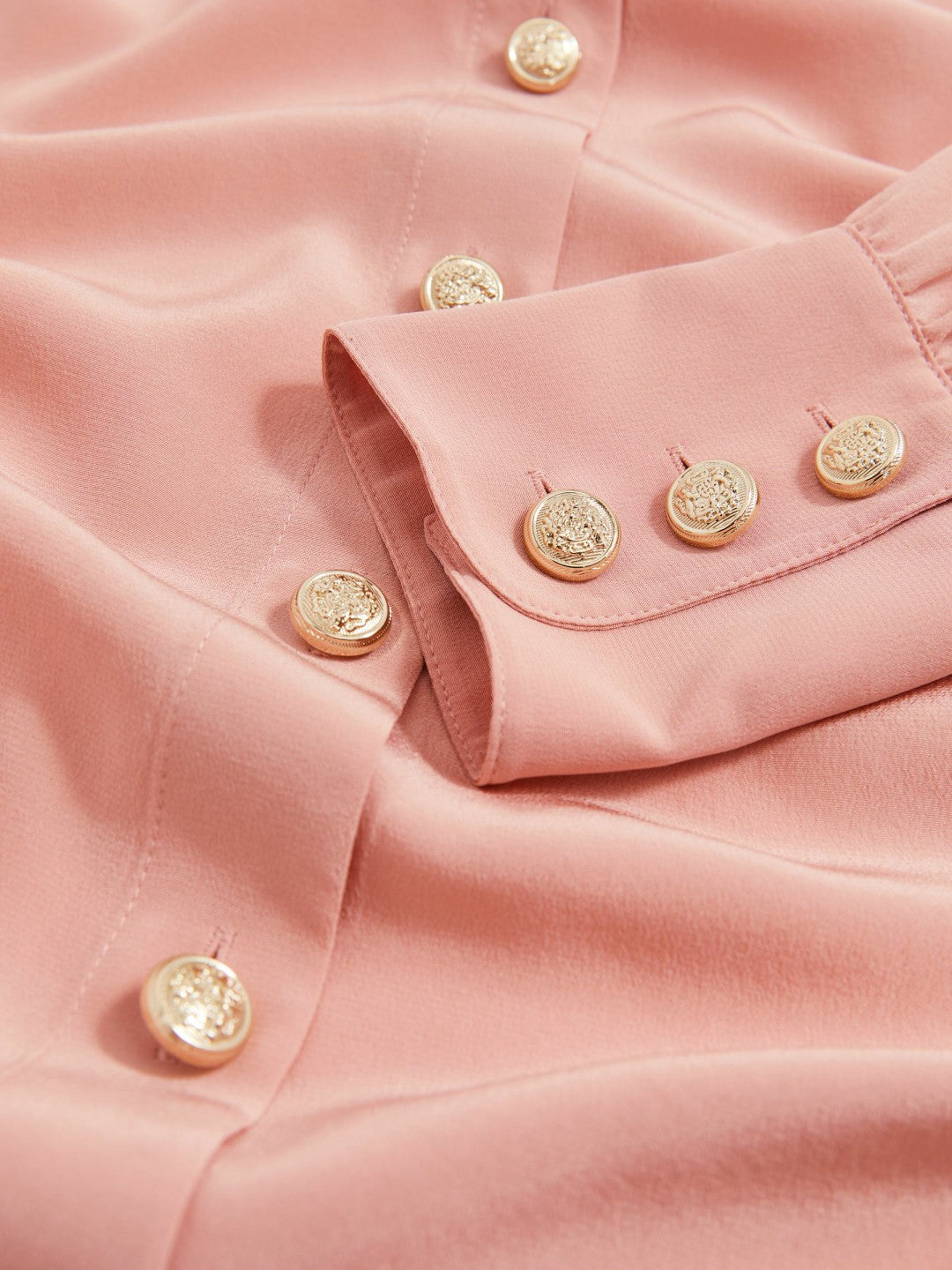 Silk Embossed-Button Shirt Pink | Womens