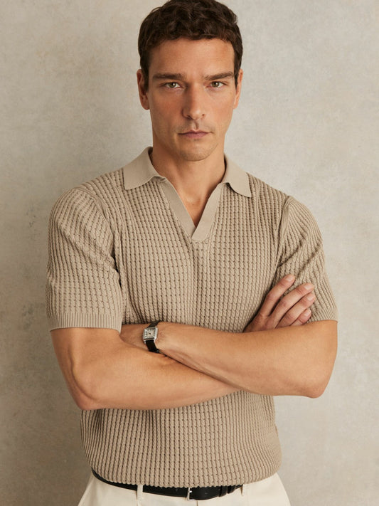 Micro-Cable Open-Collar Cotton-Blend Shirt Light Camel Brown | Mens