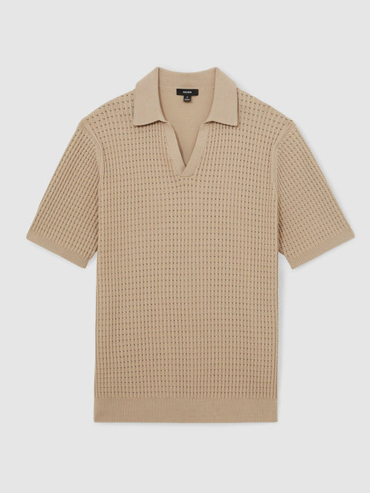 Micro-Cable Open-Collar Cotton-Blend Shirt Light Camel Brown | Mens
