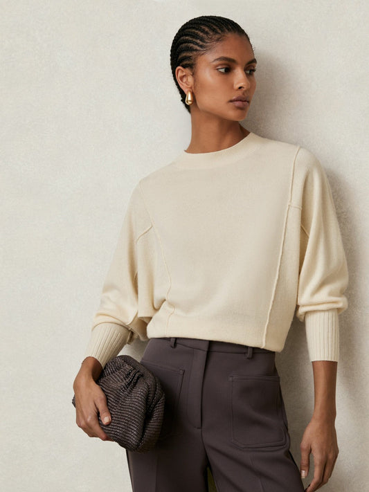 Wool-Blend Reverse-Seam Batwing Jumper With Cashmere Cream | Womens