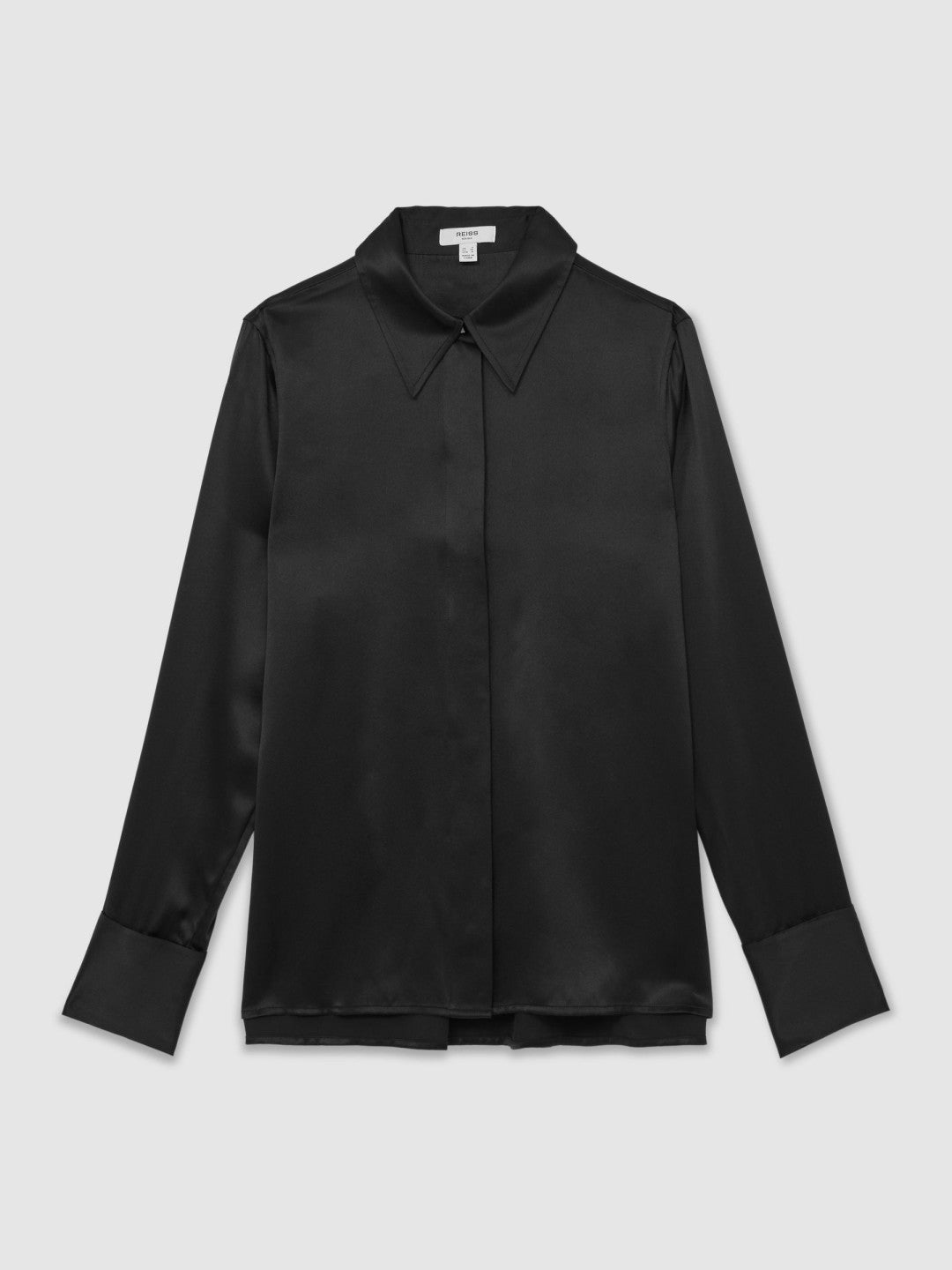 Silk-Satin Concealed-Placket Shirt Black | Womens