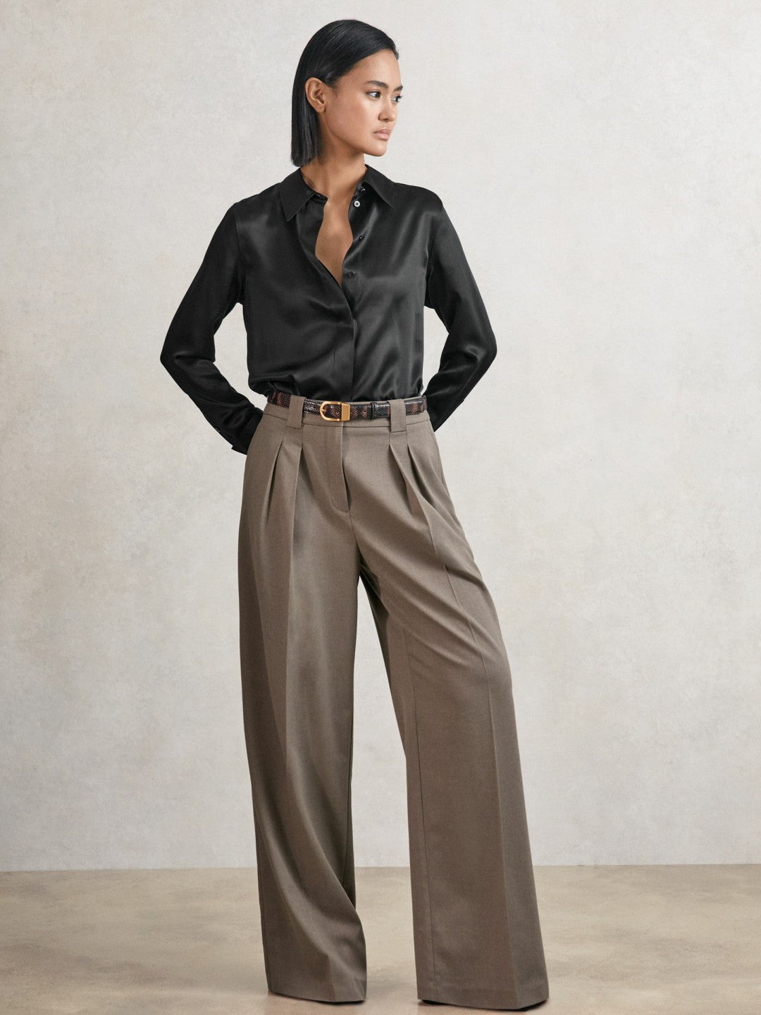 Silk-Satin Concealed-Placket Shirt Black | Womens