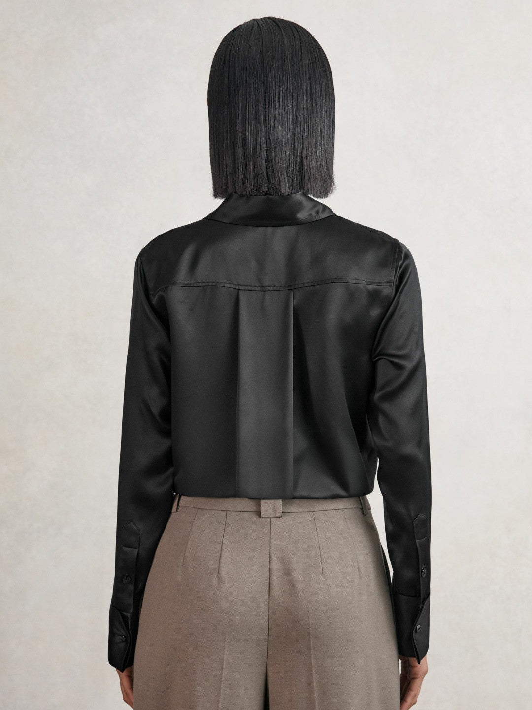 Silk-Satin Concealed-Placket Shirt Black | Womens