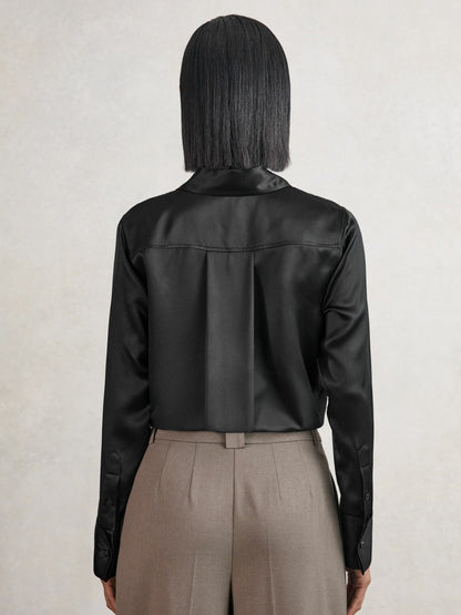 Silk-Satin Concealed-Placket Shirt Black | Womens