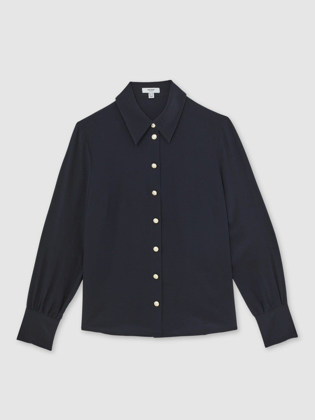 Silk Embossed-Button Shirt Navy | Womens