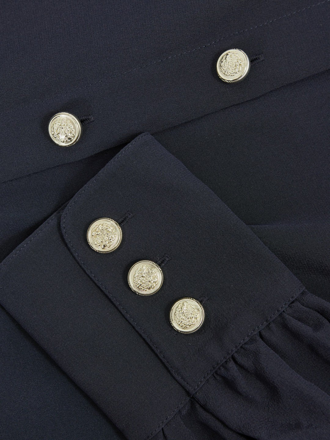 Silk Embossed-Button Shirt Navy | Womens