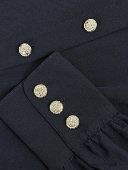 Silk Embossed-Button Shirt Navy | Womens