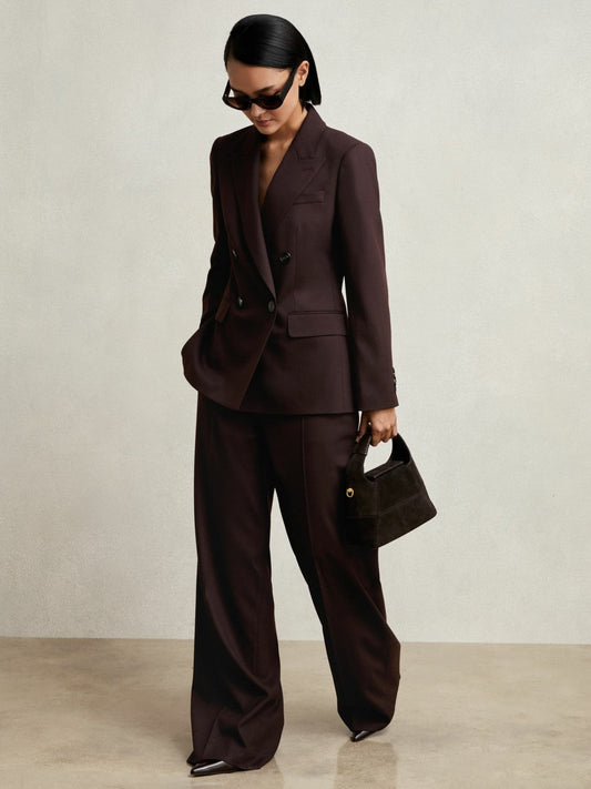 Wool-Blend Wide-Leg Suit Trousers Aubergine | Womens