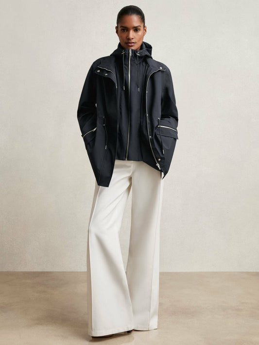 Removable-Hood Rain Coat Navy | Womens