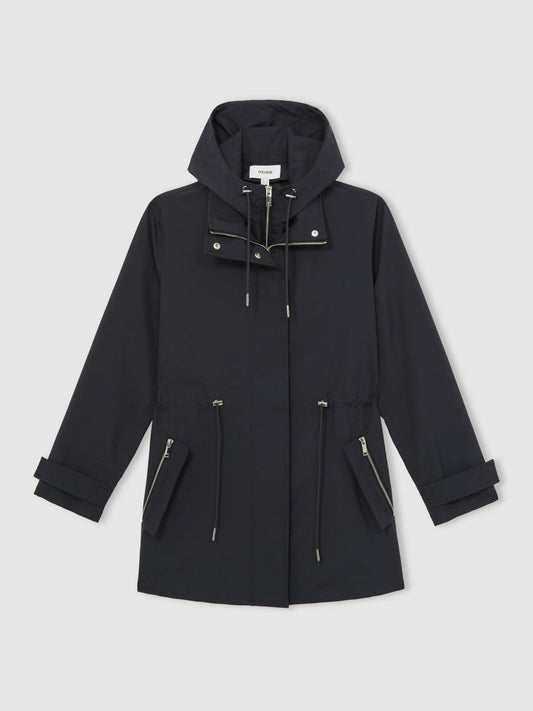 Removable-Hood Rain Coat Navy | Womens