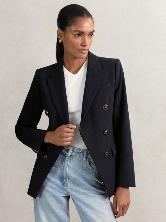 Wool-Blend Double-Breasted Blazer Navy | Womens