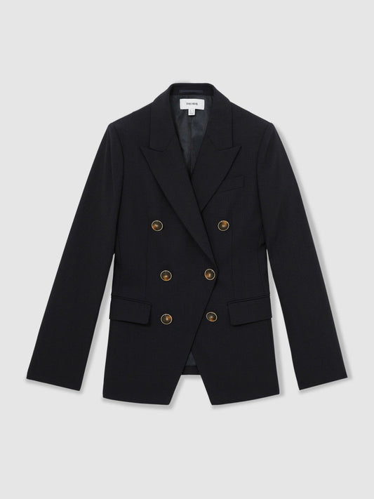 Wool-Blend Double-Breasted Blazer Navy | Womens