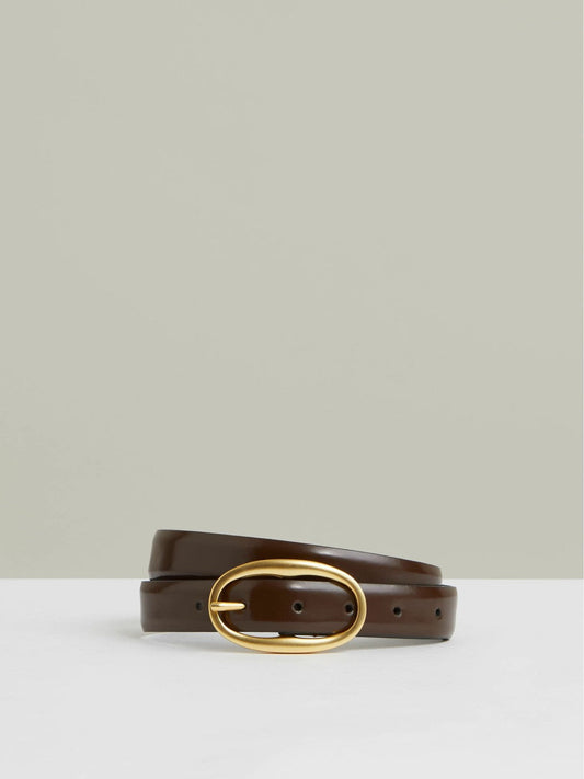 Patent Leather Oval Buckle Belt Chocolate | Womens
