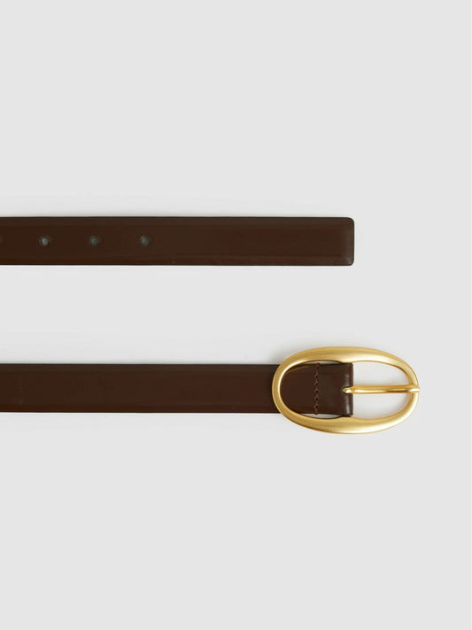 Patent Leather Oval Buckle Belt Chocolate | Womens