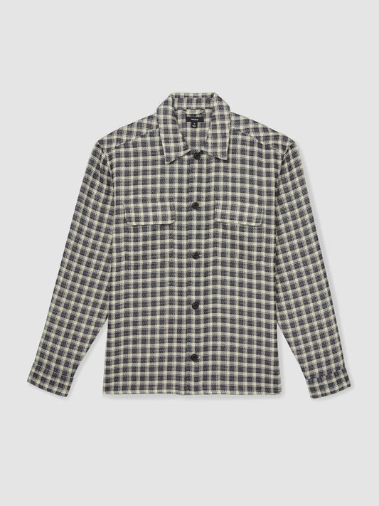 Woven Check Twin Pocket Overshirt Navy/White | Mens