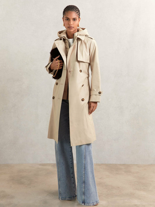 Petite Hooded Insert Trench Coat Stone | Womens