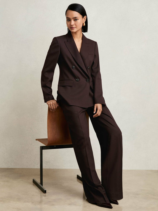 Petite Wool-Blend Wide-Leg Suit Trousers Aubergine | Womens