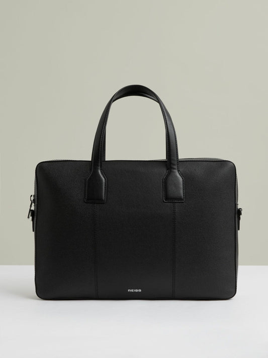 Micro-Grain Leather Briefcase Black | Mens