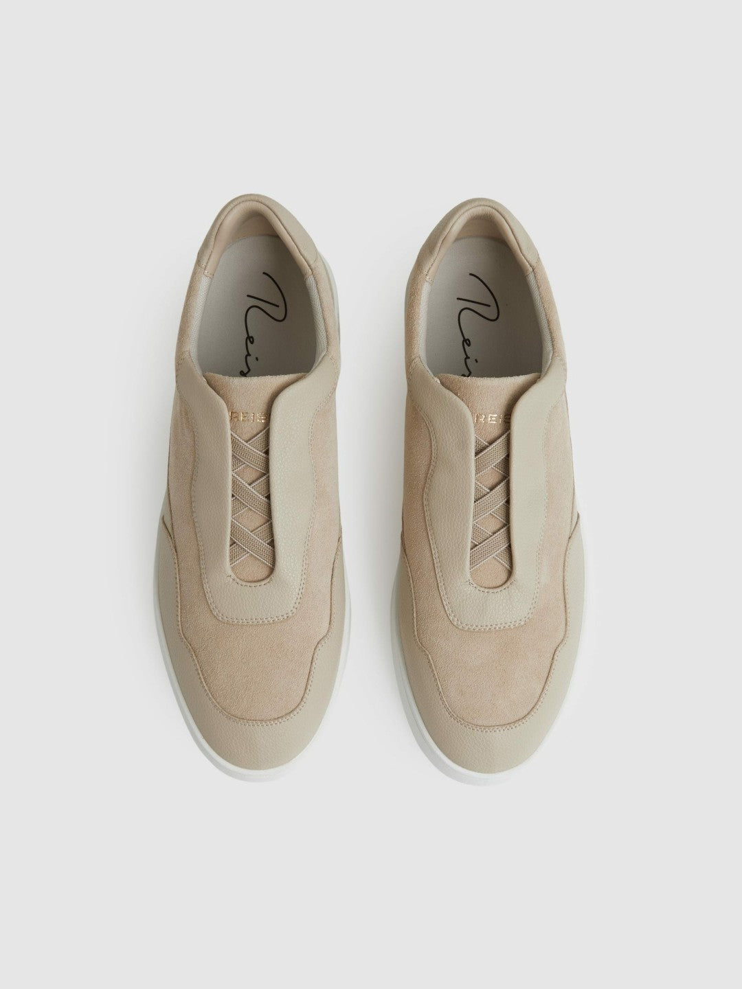 Leather Elasticated-Lace Trainers Ecru | Mens