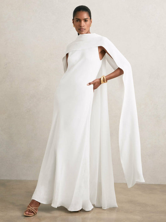 Crepe Cape Maxi Dress White | Womens