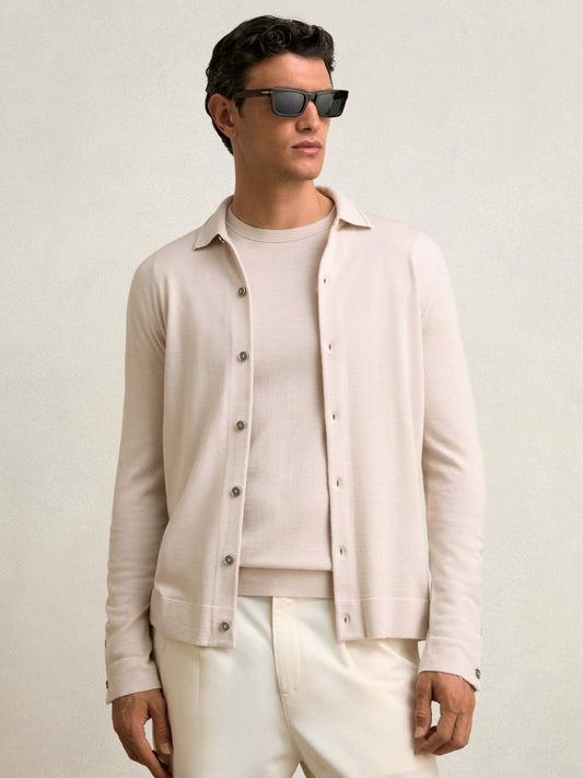 Merino Wool Button-Through Cardigan Beige | Mens