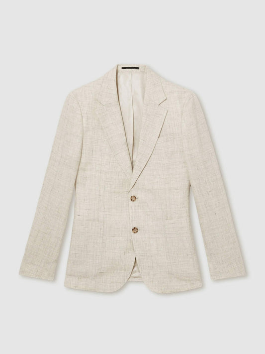 Linen-Cotton Single-Breasted Suit Blazer Slim-Fit Stone | Mens