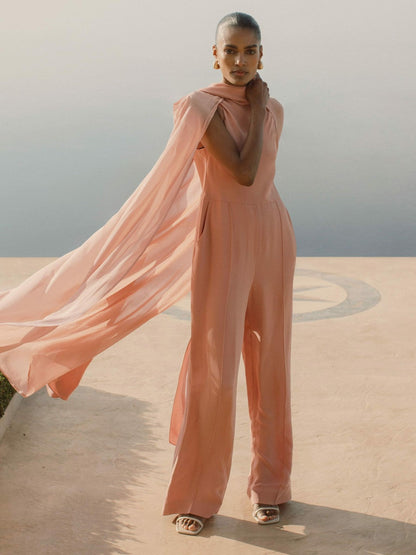 Wide-Leg Cape Jumpsuit Pink | Womens