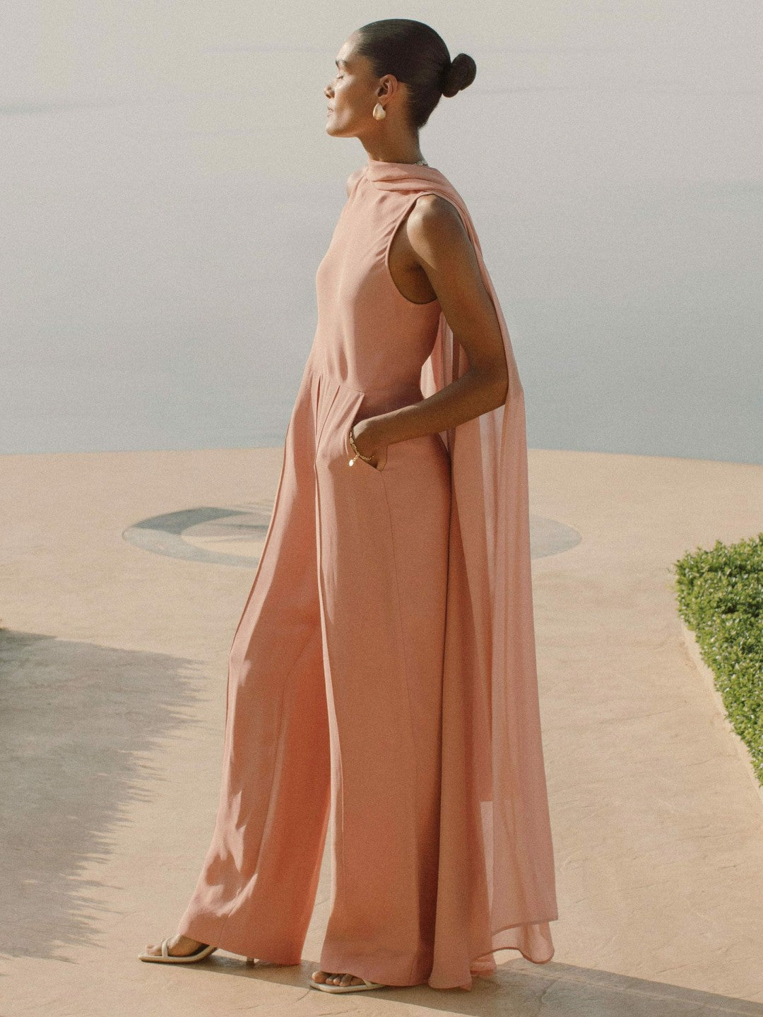 Wide-Leg Cape Jumpsuit Pink | Womens