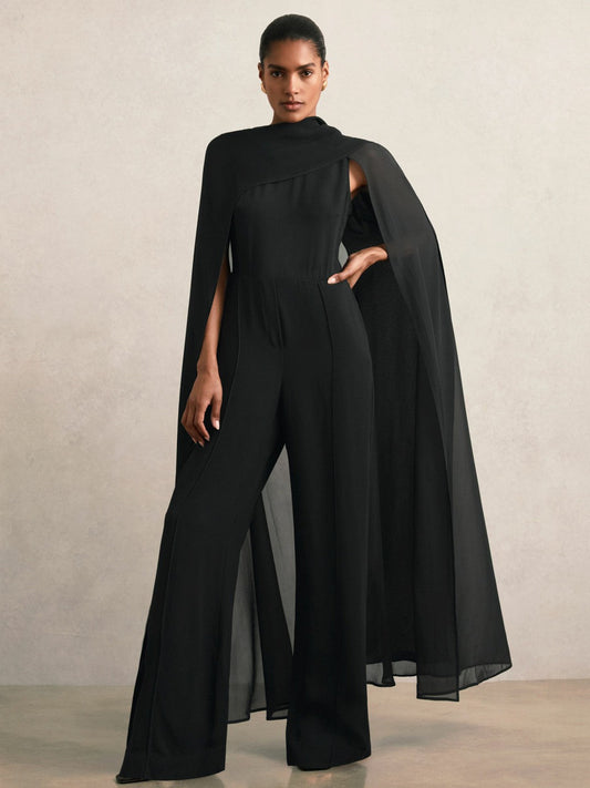 Wide-Leg Cape Jumpsuit Black | Womens