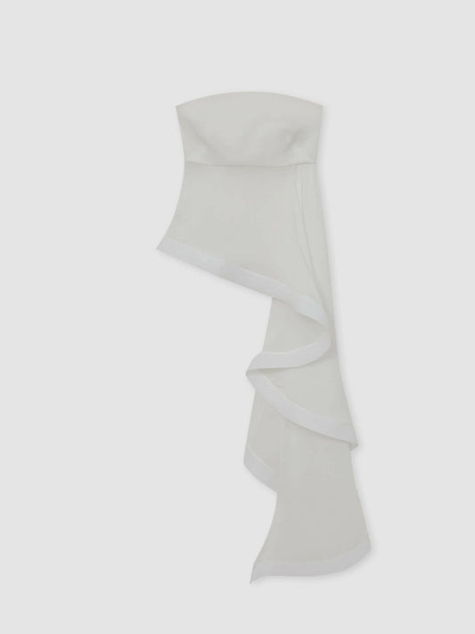 Silk Asymmetric-Ruffle Bandeau Top Ivory | Womens
