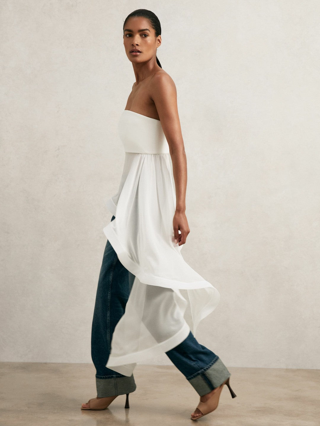 Silk Asymmetric-Ruffle Bandeau Top Ivory | Womens