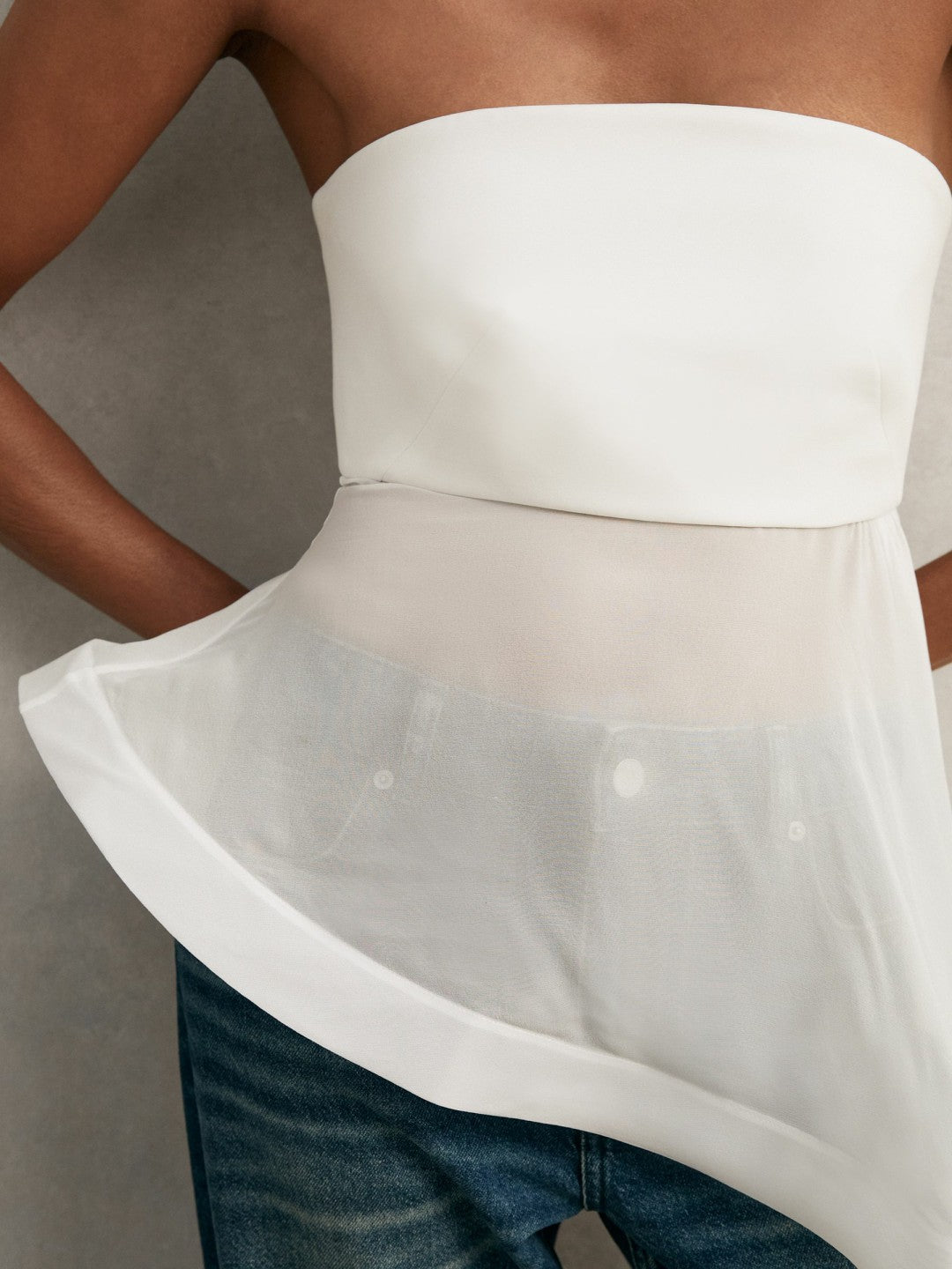 Silk Asymmetric-Ruffle Bandeau Top Ivory | Womens