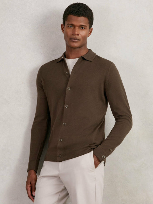 Merino Wool Button-Through Cardigan Chocolate Brown | Mens