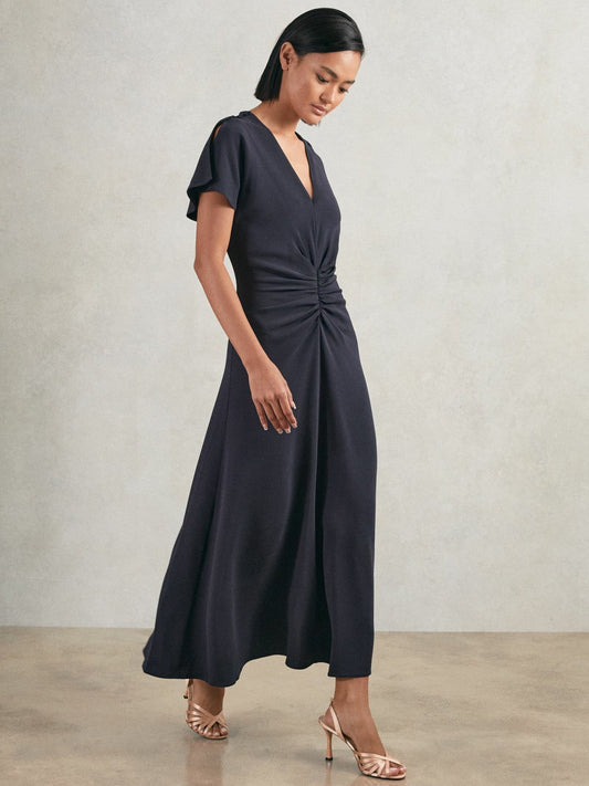 Ruched-Front Midi Dress Navy | Womens