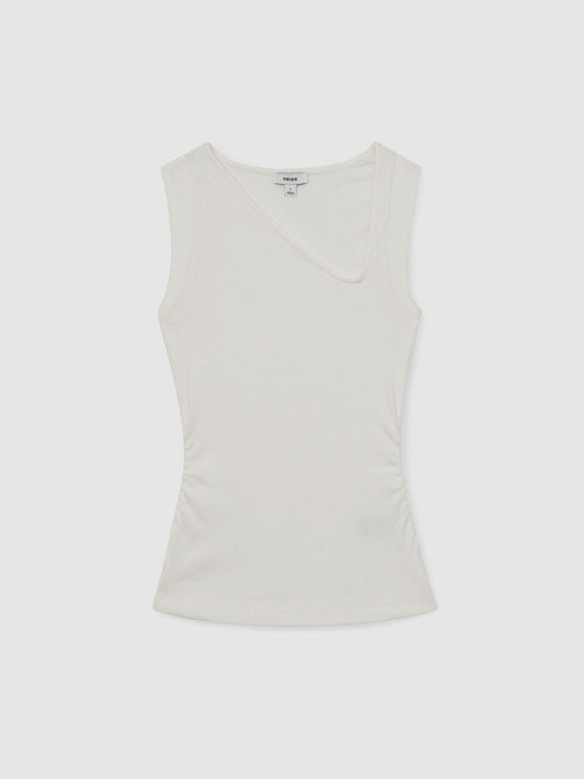 Stretch-Cotton Ribbed Asymmetric Vest White | Womens