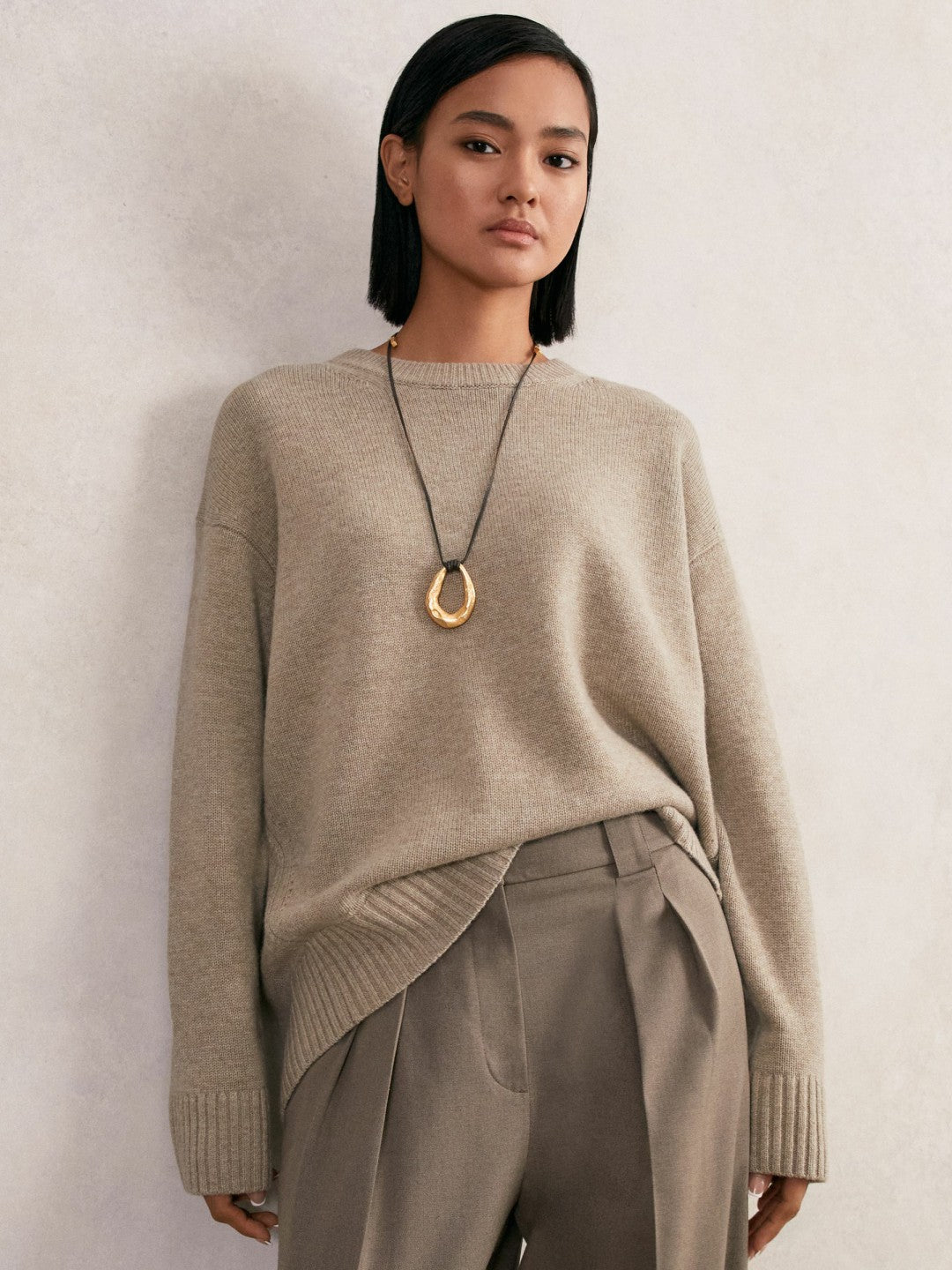 Wool-Cashmere Crew-Neck Jumper Stone | Womens