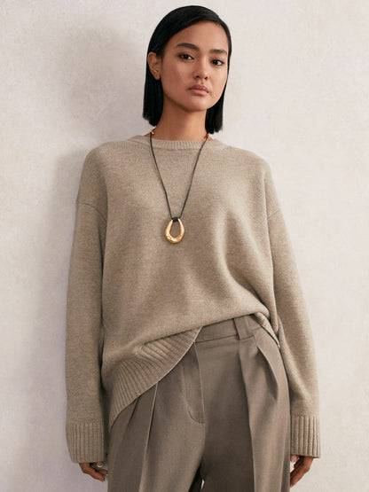 Wool-Cashmere Crew-Neck Jumper Stone | Womens